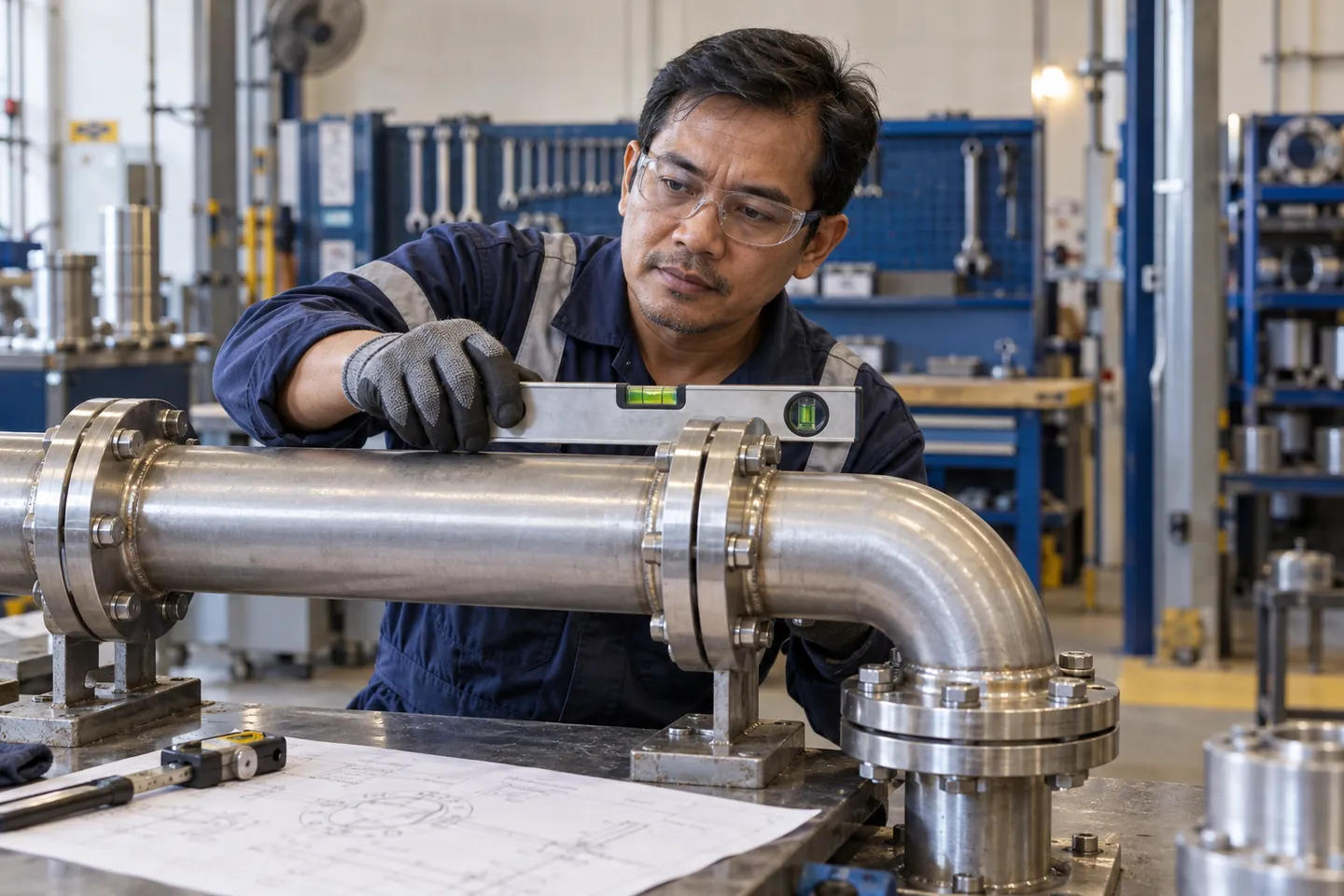 AI-generated illustration of a Filipino worker performing pipe fitter work