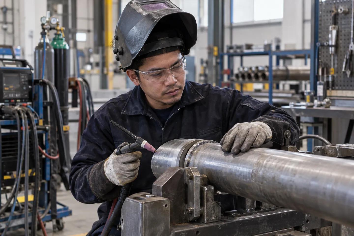 AI-generated illustration of a Filipino worker performing tig / rel welder work