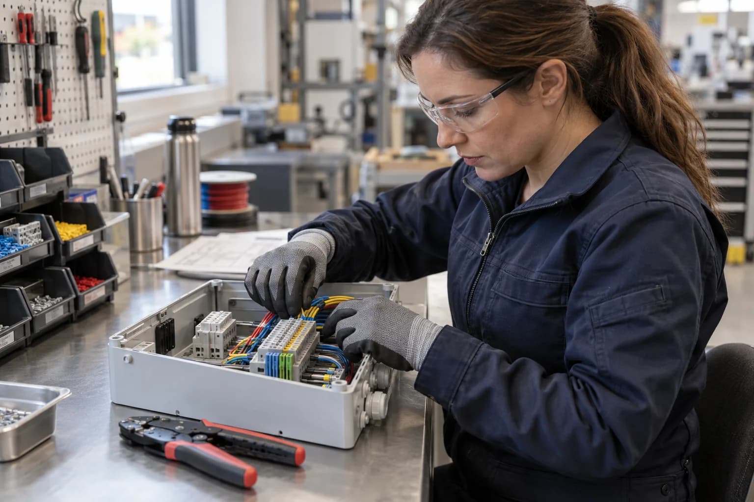 AI-generated illustration of electrical assembler work; not a photograph of a confirmed employer or workplace