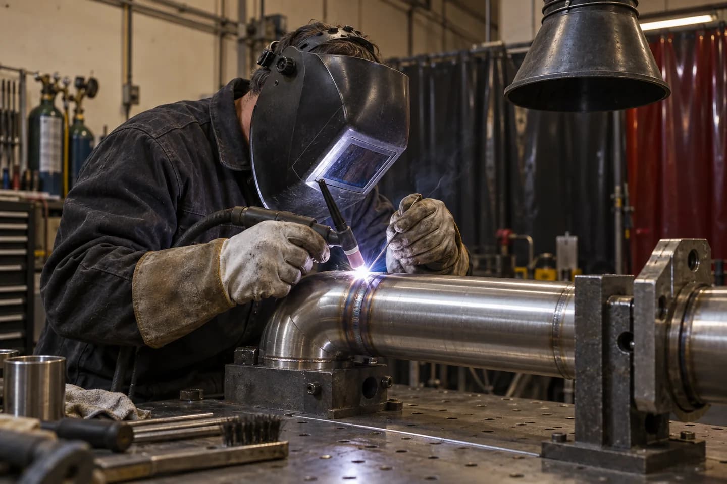 AI-generated illustration of tig / rel welder work; not a photograph of a confirmed employer or workplace