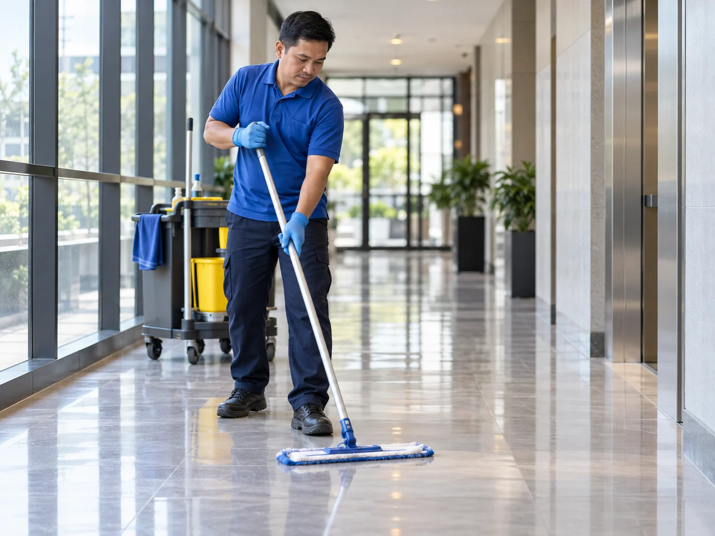 Male professional in a representative cleaning & facilities workplace
