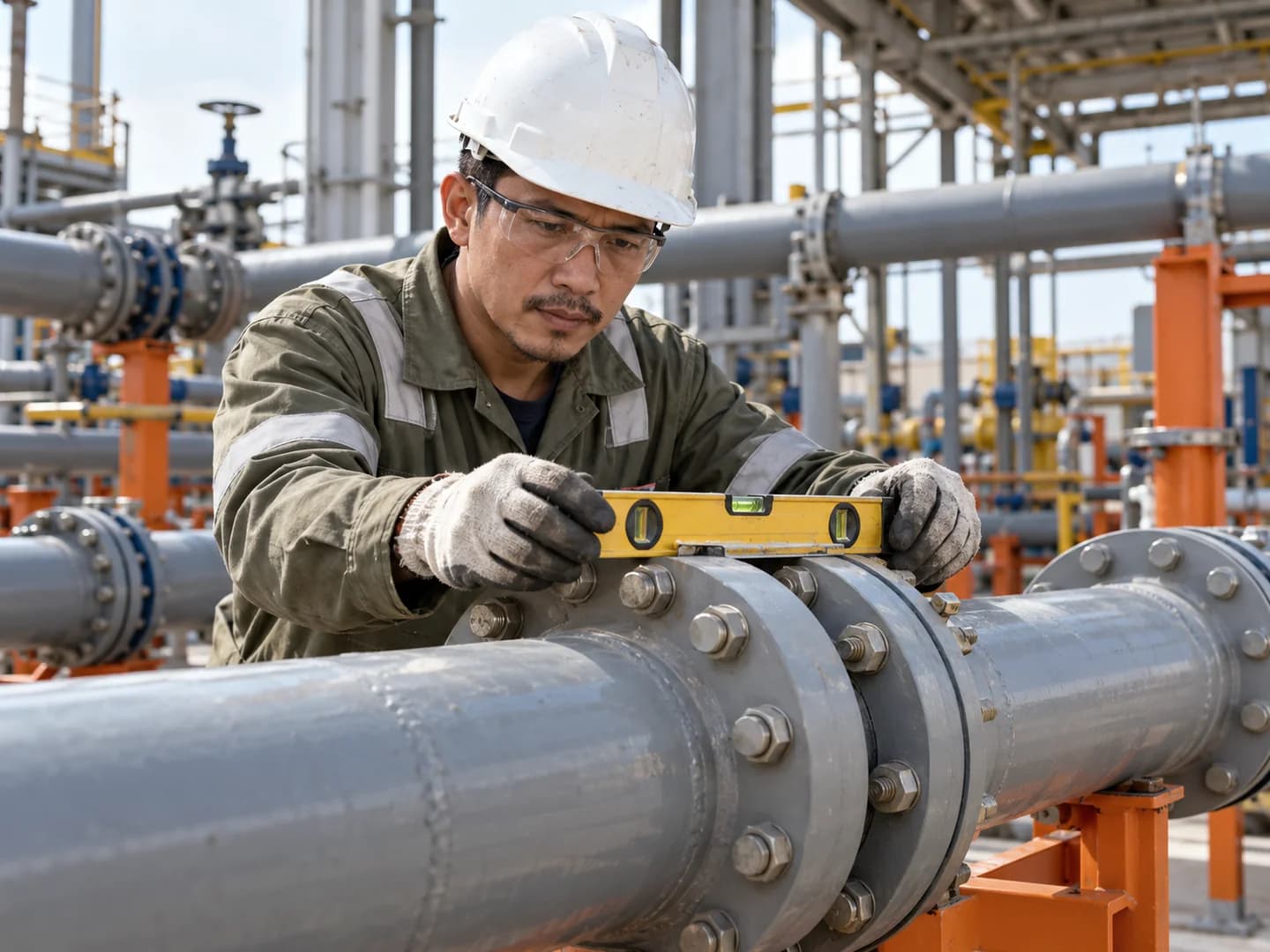 AI-generated illustration of a male Filipino worker performing pipe fitter work